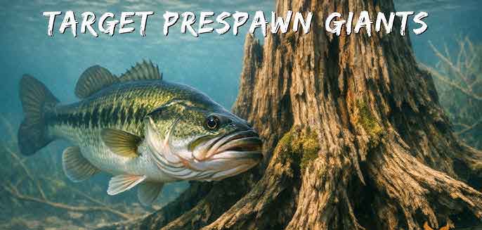 There’s a significant lag between air and water temperature, so don’t overlook targeting deeper or more main lake bass populations during the prespawn. 