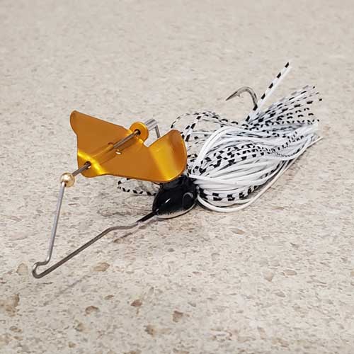 White Baitfish Baby Buzzbait Gold Blade Rotated View