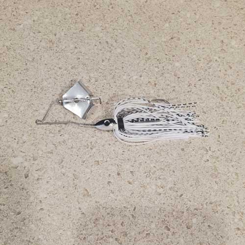 White Baitfish Baby Buzzbait Silver Blade Side View