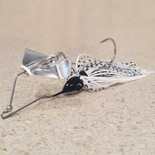 White Baitfish Baby Buzzbait Silver Blade Rotated View