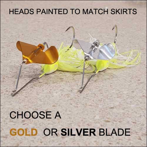 Chart/White Baby Buzzbait™ has a realistic frog or shad scurrying across the surface design.